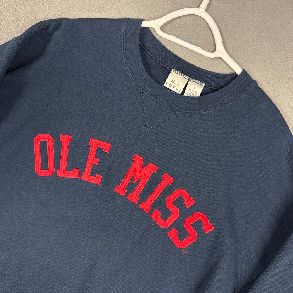M.J. Soffe Sweatshirt Mens Large Navy Ole Miss NCAA College Crewneck USA VTG